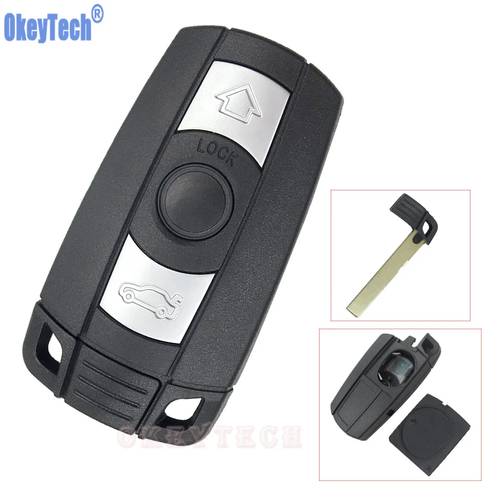 OkeyTech Remote Car Key Case for BMW 1 3 5 6 Series E90 E91 E92 E60 3 Buttons Uncut Blade Smart Key Shell Replacement Fob Cover
