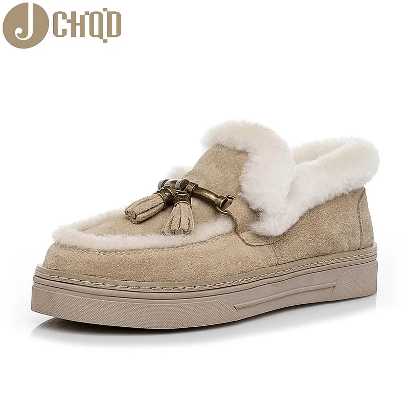 JCHQD/ г. Женская обувь теплые зимние ботинки женские ботинки и зимняя обувь женские ботинки из коровьей кожи и хлопка - Цвет: Бежевый