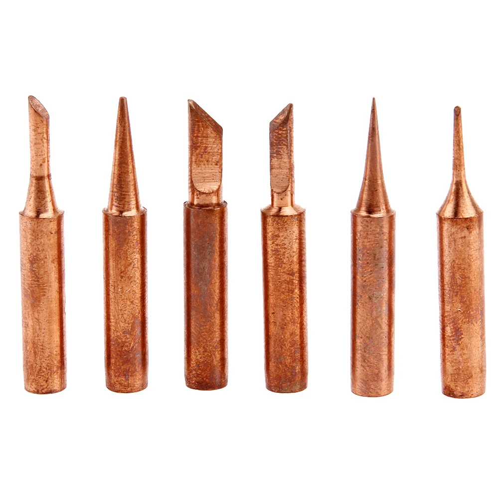 

6 Pcs Red Copper Iron Tip 900M-T Soldering Rework Diamagnetic Soldering Iron Tip