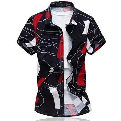 LONMMY plus size6XL, летняя мужская рубашка, платье, camisa social masculina, брендовая одежда, мужские рубашки, облегающие Блузы с коротким рукавом - Цвет: D8812 navy