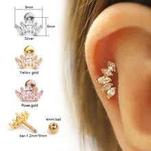 Feelgood Cz Корона Серьги, Надеваемые На ушной хрящ спираль Tragus раковины шпильки Кристалл уха пирсинг ювелирные изделия