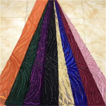 

Royal Blue African French velvet lace fabric 2019 high quality embroidered tulle stones lace Nigerian lace for wedding dress