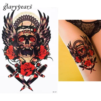 

1 Sheet Remove Skull Rose Flower Indian Feather Wing Picture Design HB257 Waterproof Temporary Women Men Body Art Tattoo Sticker