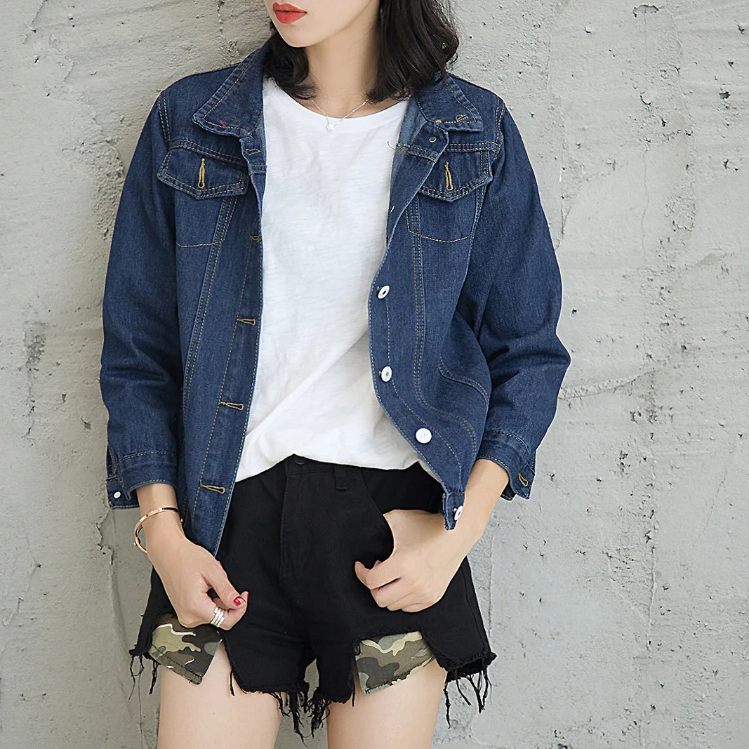 

Jean jacket female spring autumn 2018 new arrival Korean loose long sleeve denim clothing plus size XXL women coats 9038