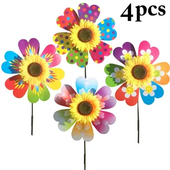 

4PCS Kid'S Pinwheel Colorful Sunflower Shape Pinwheel Decor Wind Spinner For Party Garden Decor