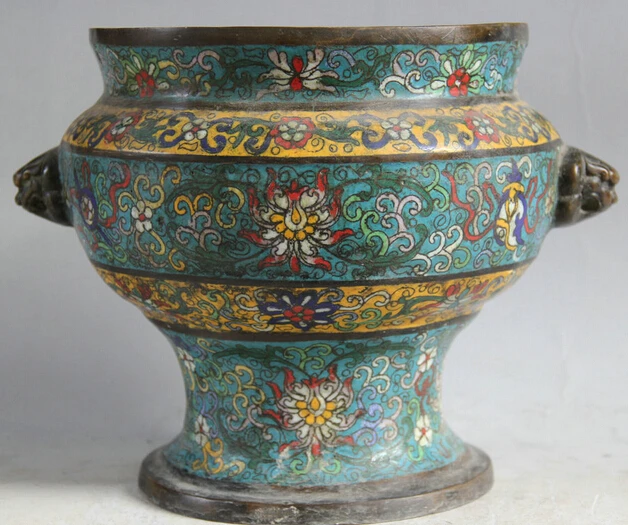 

JP S0524 11" Marked Chinese Cloisonne Bronze Folk Beast Head flower Incense Burner Censer