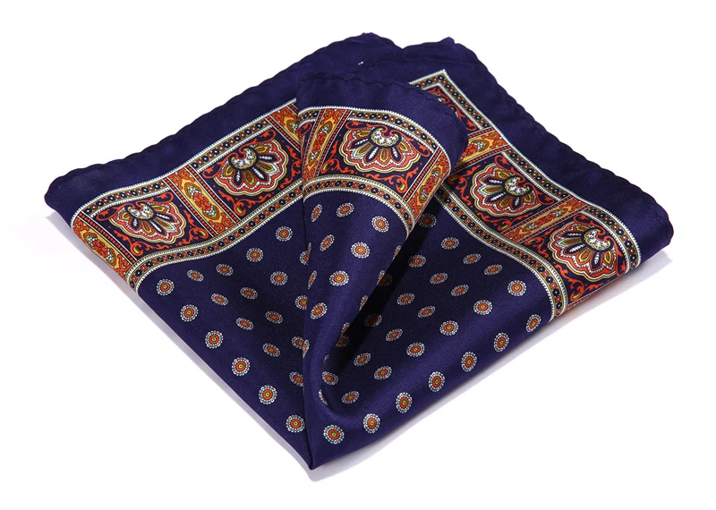 HN36V Orange Navy Blue HISDERN Handkerchief 100 Natural Silk Satin