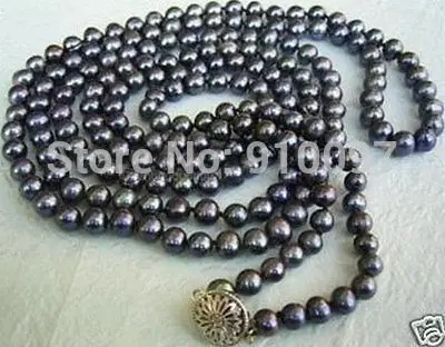 

LHX54013>>>>Exquisite 7-8mm FW black pearl necklace 50