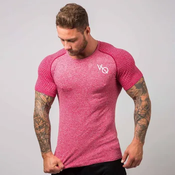 

2019 New Men Short Sleeve Running T-shirt GYM Bodybuilding Fitness Sport T Shirt Mens Summer Casual Print O-Neck Slim Tees Tops