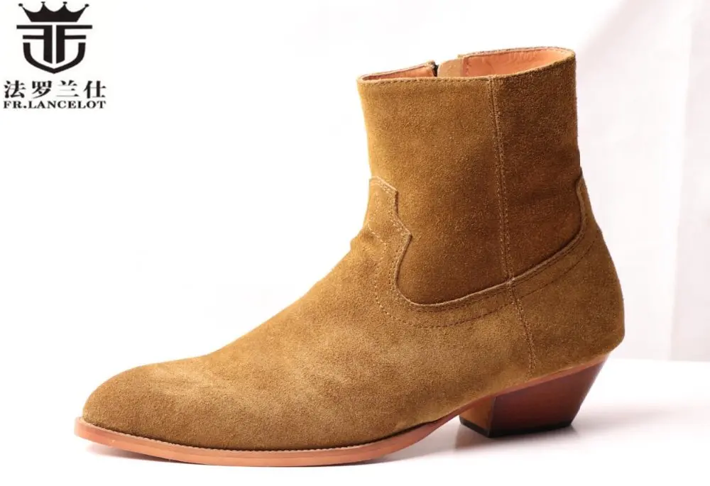 FR.LANCELOT fashion Chelsea boots men real suede leather boots British Style zip up ankle shoes high top med heel men boots FR.LANCELOT fashion Chelsea boots men real suede leather boots British Style zip up ankle shoes high top med heel men boots