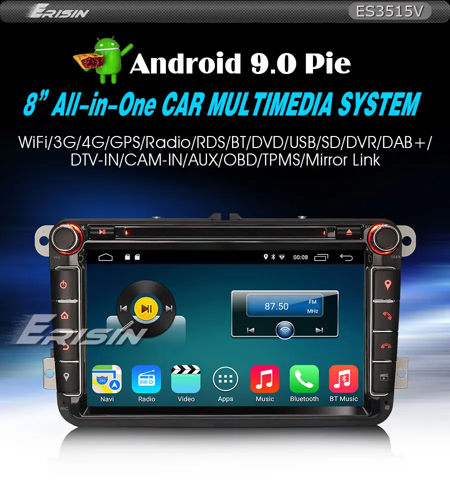 Best Erisin ES3515V 8" Car DVD Player Android 9.0 Car Radio DAB+ 4G GPS for VW Passat Seat Skoda 0