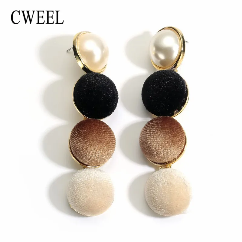 

CWEEL Drop Earrings Fashion Jewelry Long Wedding Earrings For Women Ball Simulated Pearl Bohemian Cheap Pom Pom Earring