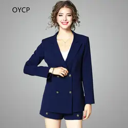 Oycp Европейский новый в начале осени 2017 женщин двубортный пиджак + шорты Высокое качество модные Офисные женские туфли женские комплект