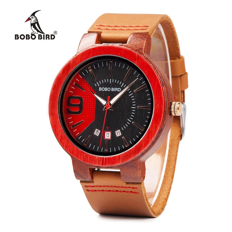 BOBO BIRD Men Watch Brand Wood Case Strap Auto Calendar Timepiece Customization Gift Box
