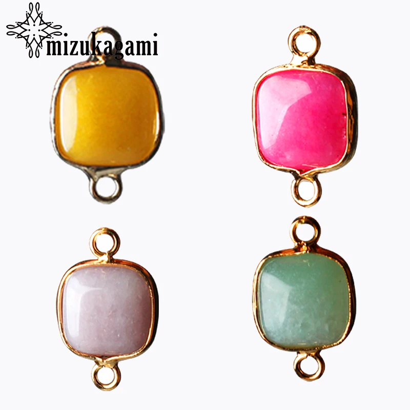 

2pcs/lot 13mm*21mm Golden Copper Bound Double Hole Connectors Natural Stone Charms Pendant For DIY Jewelry Accessories