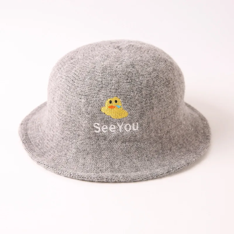 

Autumn and winter boys and girls cute duck knit hat Cuffed cartoon embroidery children's visor cap