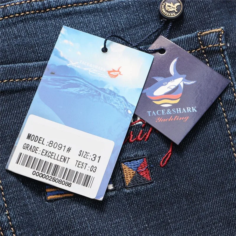 TACE & SHARK Брендовые прямые узкие джинсы новая мода мужские с вышивкой деловые