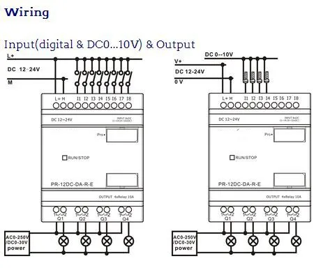 PR-12DC-DA-R с ЖК-дисплеем, без кабеля, DC12V-DC24V, 4 DI/AI(0. 10 в)+ 4 DI, 4 реле(10A) выход, умное реле, контроллер Micro PLC