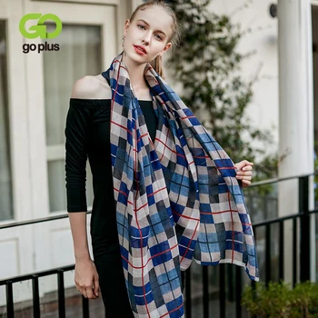 

GOPLUS 2020 Spring Plaid print Scarf Women Cotton luxury shawls hijab Vintage designer silk long scarves Female foulard bandanna