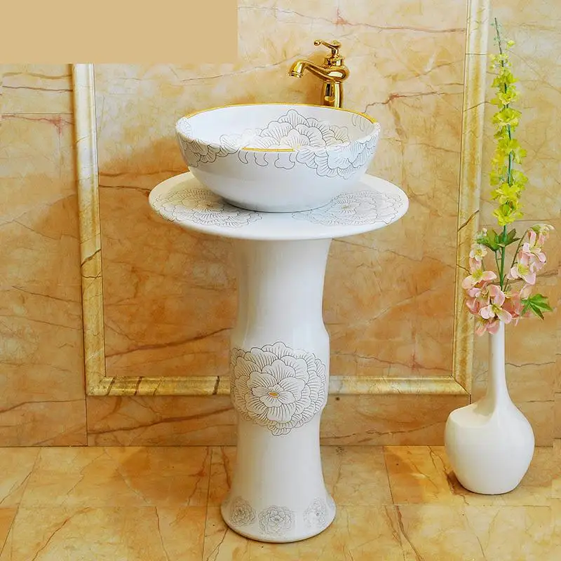 Integrated Art Pedestal Basin Ceramic Pedestal Washbasin Floor Type