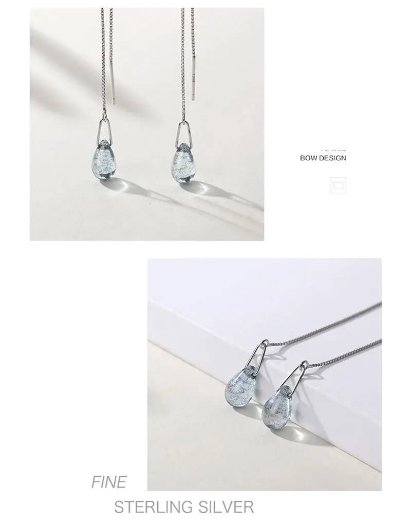 925 пробы серебряные синие Кристальные слезы русалки висячие серьги капли воды Элегантные французские женские серьги модные ювелирные изделия