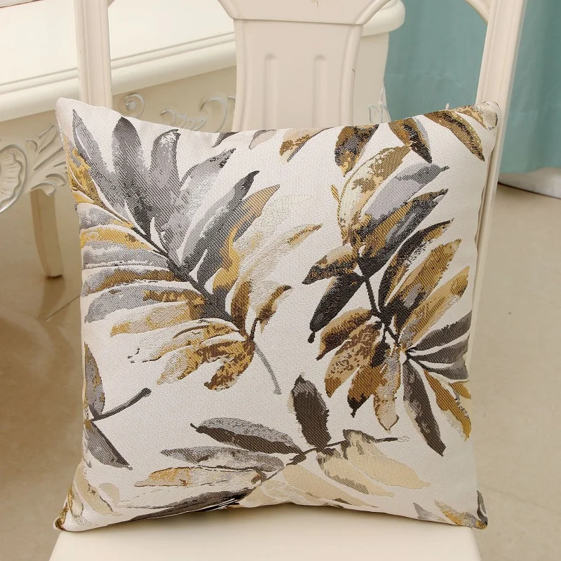 

Polyester Jacquard Cushion Leaves Pillow Case Sofa Office Back Braided Cushion Cover Coussin Cojines Decorative 45x45cm Square