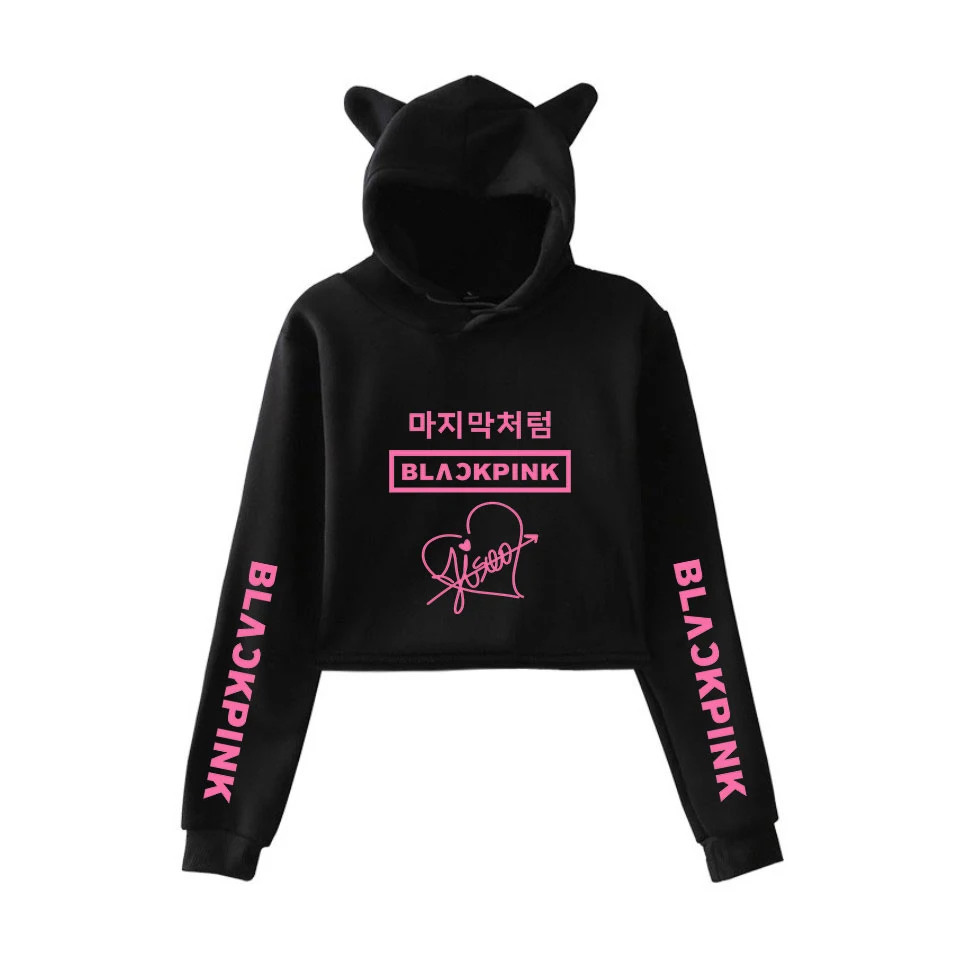 

2019 blackpink New album KILL THIS LOVE 2D fashion trend sala Cat Crop Top Women Hoodies Sweatshirt Sexy hot clothes