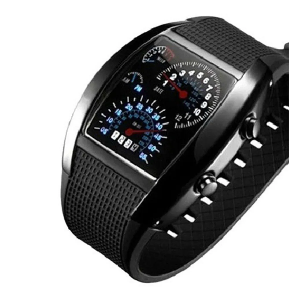 

Men Fashion LED Sport Rubber Band Digital Week Date Dashboard Pattern Dial Watch