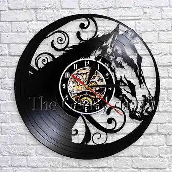 

Horse Vinyl Records Wall Clock Modern Design Animals Handmade Wall Art Room Decor Vintage Style Decorative Wall Watches