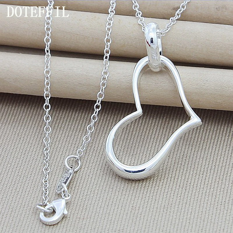 DOTEFFIL 925 Sterling Silver Heart Pendant Necklace 18 Inch Chain For Woman Fashion Wedding Engagement Party Charm Jewelry - Image 2