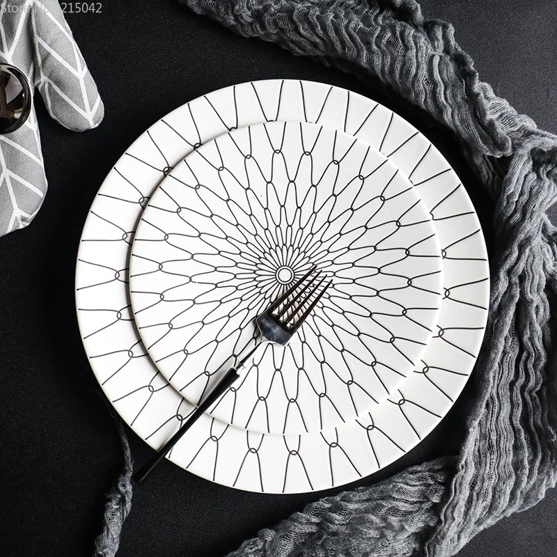 

8 /10 inch tableware Black and white geometry tableware ceramic Dinner Plate dish porcelain dessert plate dinnerware cake plate