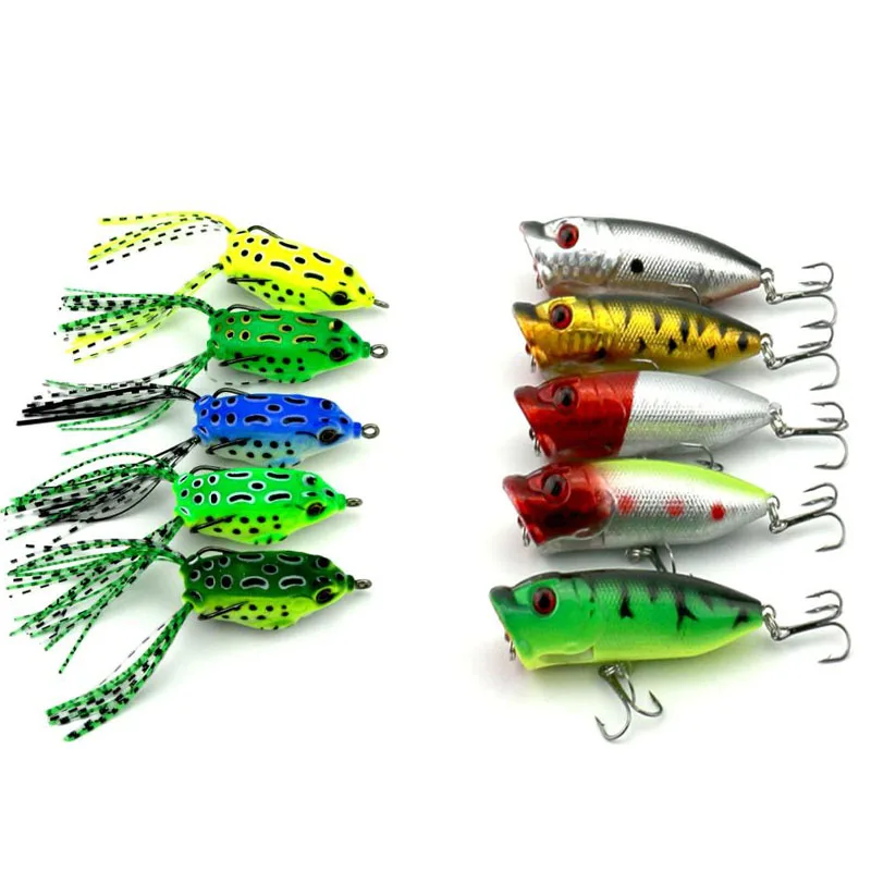 10pcs mixed frog popper fishing lures set salmon catfish carp trout perch catfish fishing baits