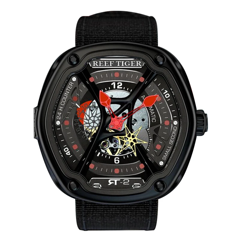 Риф Тигр/RT Роскошные спортивные часы для дайвинга светящийся циферблат нейлон/кожа/резина Ремешок Автоматические часы Креативный дизайн RGA90S7