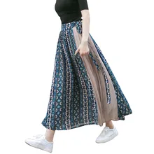 Женская модная шифоновая Лоскутная повязка с принтом, плиссированная юбка, длинная юбка из шифона, юбка на шнуровке, Harajuku, принт W411