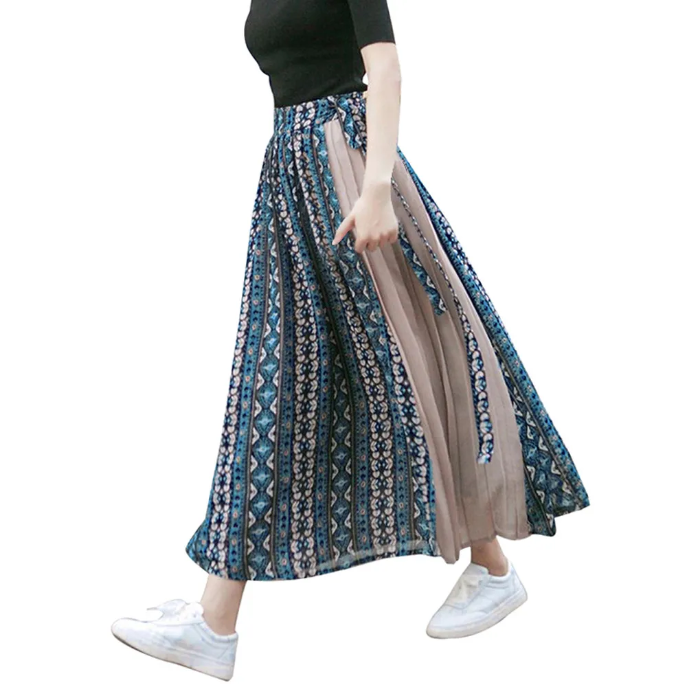 Women Fashion Chiffon Print Patchwork Bandage Wrap Pleated Skirt Long Skirt Chiffon Lace-Up Skirt Harajuku Print W411 Women Fashion Chiffon Print Patchwork Bandage Wrap Pleated Skirt Long Skirt Chiffon Lace-Up Skirt Harajuku Print W411