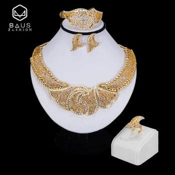 

BAUS Dubai jewelry Sets Nigerian wedding Bridal Costume Jewelry Set african beads jewelry set Big Necklace Earrings Sets gift