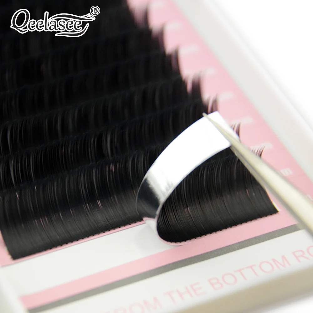 Qeelasee Flat Ellipse Eyelashes Split Tips Lashes 0.15 0.20 0.25Matte C D CC DD Black Color Super Soft Natural 4