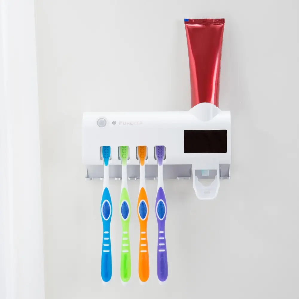 

1.2W UV Solar Toothbrush Bathroom Accessories Sterilizer Toothbrush Rack Wall Mounted Tooth Brush Holder Toothpaste Dispenser