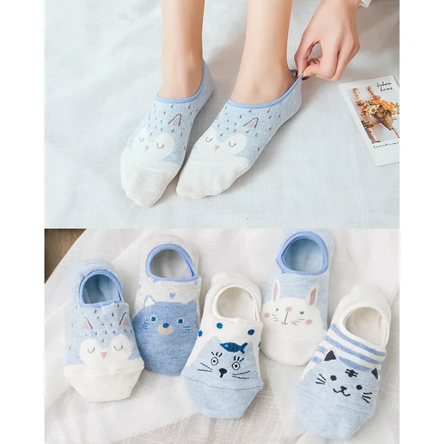 10 Pieces=5Pairs Arrivl Women Socks Funny Fruits Cute Happy Silicone Slip Invisible Cotton Sock 35-40 Printed Socking Dark Grey