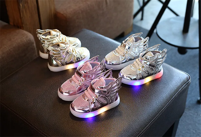 New Kids Glowing Sneakers Spring  Autumn Wing LED USB Luminous Lighted Shoes For Boys Girls Cute Children Lighted Sneaker XSKD01 (2)