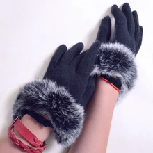 Перчатки мех кролика шерсть теплые перчатки осень зима женские утепленные Варежки перчатки Модные Элегантные длинноворсовый мех кролика дамские перчатки