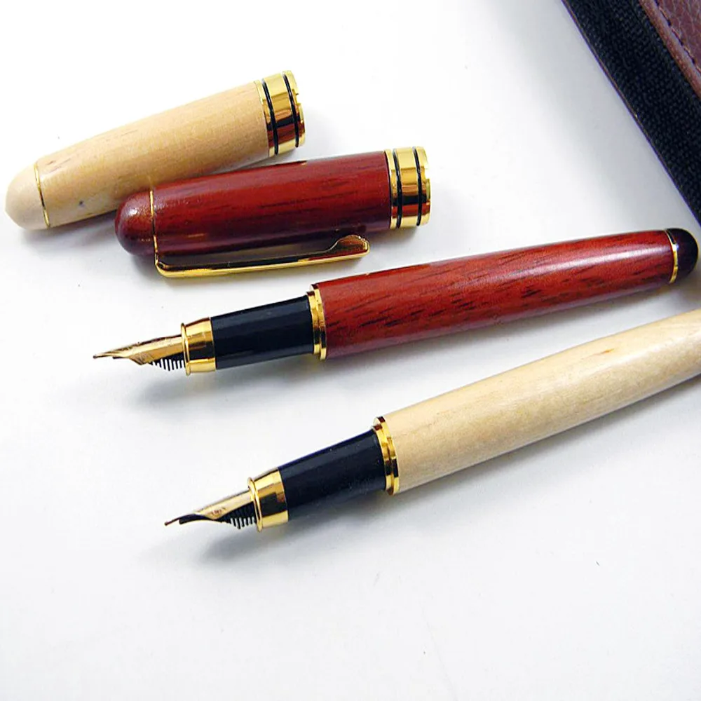 

1pc White red golden Silver Trim Oak wood Medium Nib Fountain Pen