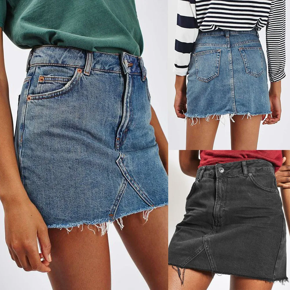

Women's High Waist Casual A-Line Denim Distressed Bodycon soft and comfortable Short Jean Skirt L50/0110