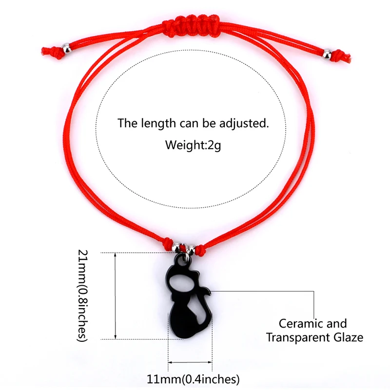 Милые керамические животные кошка черный красный веревочный браслет для женщин Девушка Модные Ювелирные изделия Подарки На удачу Черный Белый ПЭТ регулируемые браслеты