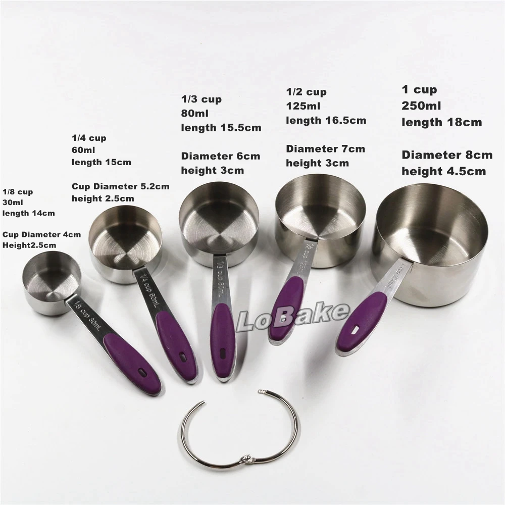 (5 units/set) Imported quality great stainless steel measuring spoon 30ml  60ml 80ml 125ml 250ml silicone handle measure cup set