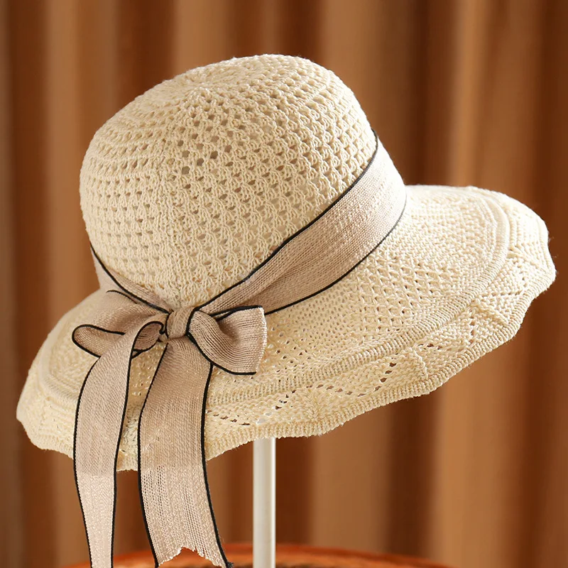 

Wholesale Women's Summer Hat kapelusz damski lato Chapeau Femme Ete Flat brim Bowknot Straw Hat Hats For Women Flower Sun Hats
