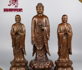 

18" China Standing Shakyamuni Buddha With Ananda and Kasyapa Bronze Statue