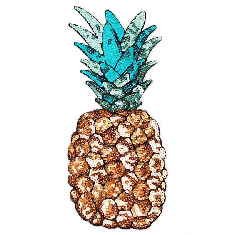 JX-LCLYL 1pc 120*295mm Sequin Pineapple Patch Embroidered Iron on Applique for Clothes Backpack Hat