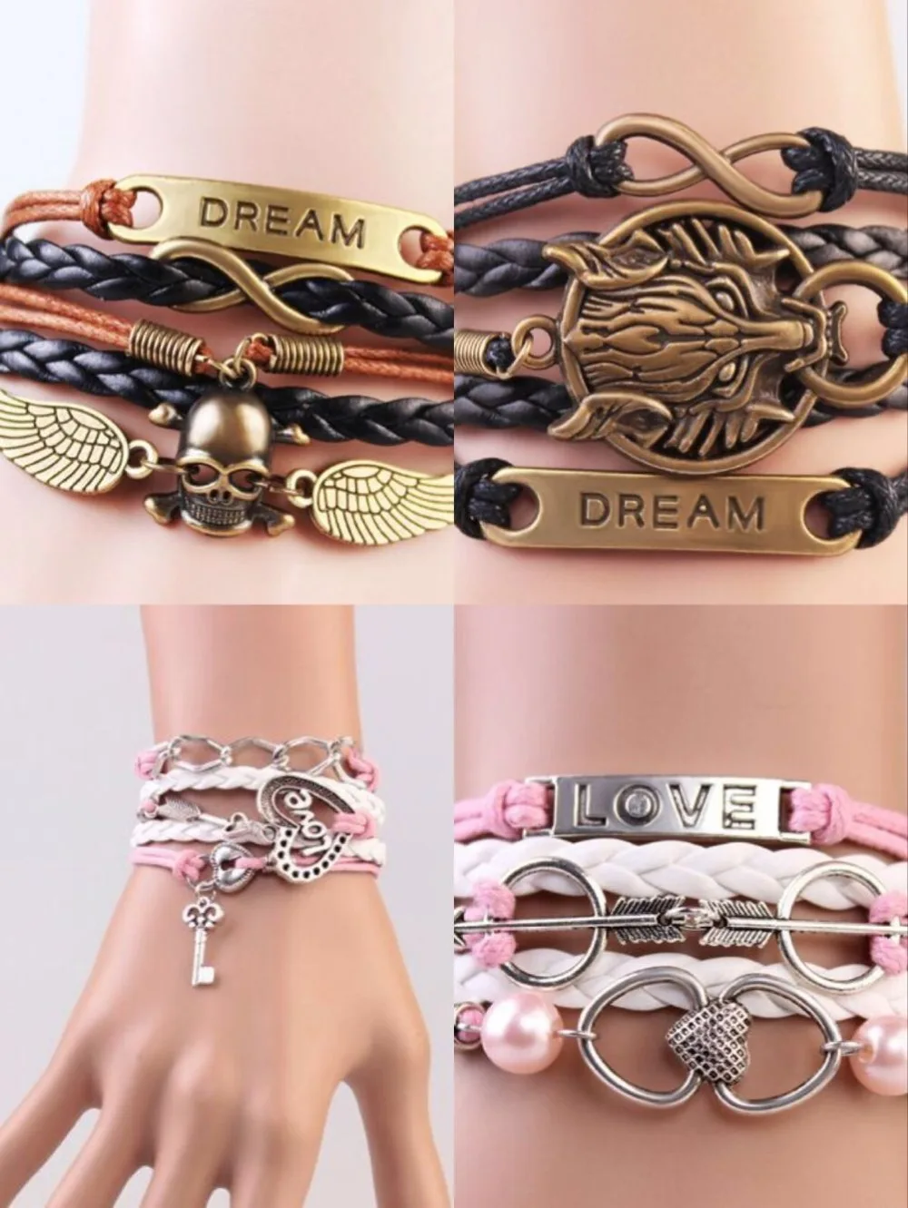 

1pc infinity handmade bracelet charm wax cord fashionable Multilayer Braided jewerlly Bracelet 6306-6314
