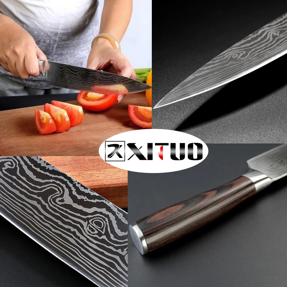 XITUO Chef Knife Set Stainless Steel Japanese Santoku Utility Knife Sharp Cleave Slicing Faring Kitchen Cooking Tool Wood Handle XITUO Chef Knife Set Stainless Steel Japanese Santoku Utility Knife Sharp Cleave Slicing Faring Kitchen Cooking Tool Wood Handle
